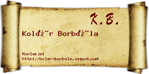 Kolár Borbála névjegykártya